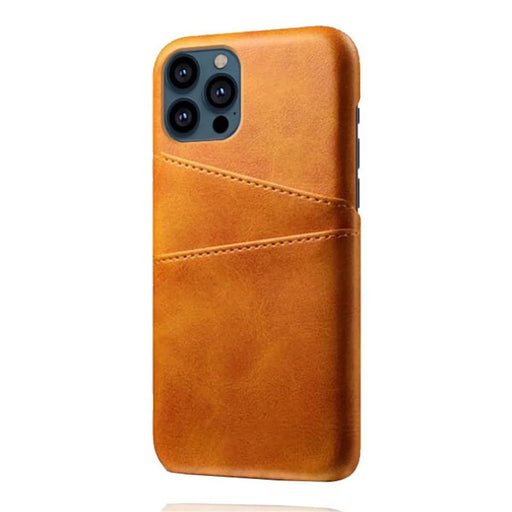 Leather Coated PC Phone Case for iPhone 13 Pro 6.1 inch, Double Card Slots Ultra Slim Protector Shell - Orange - 2