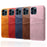 Leather Coated PC Phone Case for iPhone 13 Pro 6.1 inch, Double Card Slots Ultra Slim Protector Shell - Orange - 5
