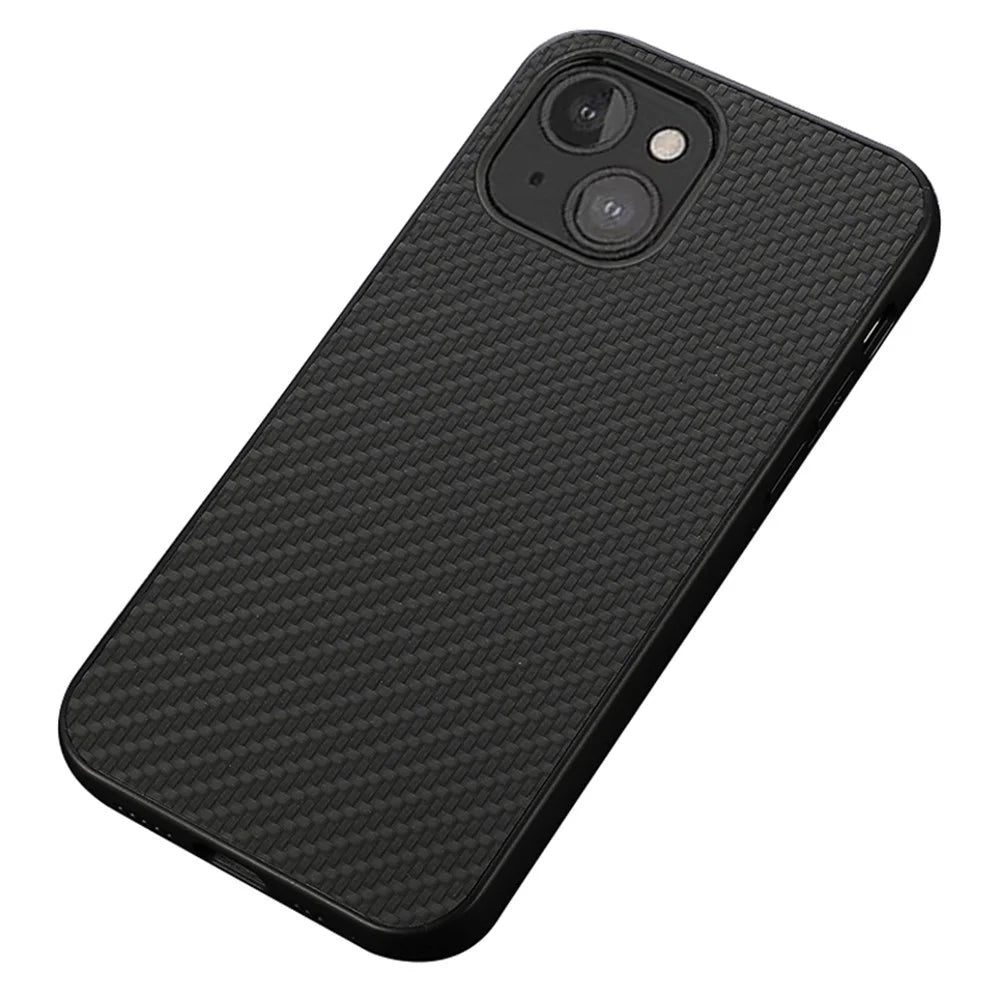 Carbon Fiber Texture Leather Protective Mobile Phone Case Back Cover for iPhone 13 mini 5.4 inch - Black - 1