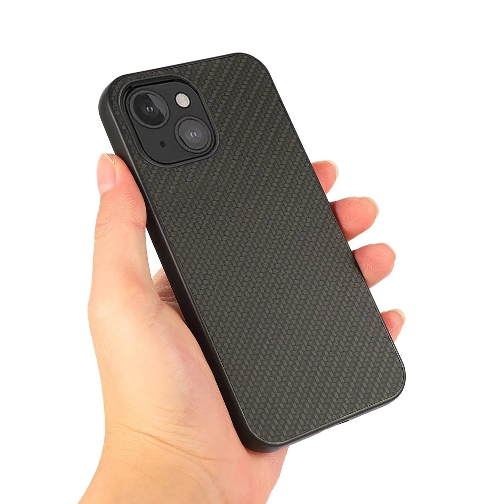 Carbon Fiber Texture Leather Protective Mobile Phone Case Back Cover for iPhone 13 mini 5.4 inch - Black - 3