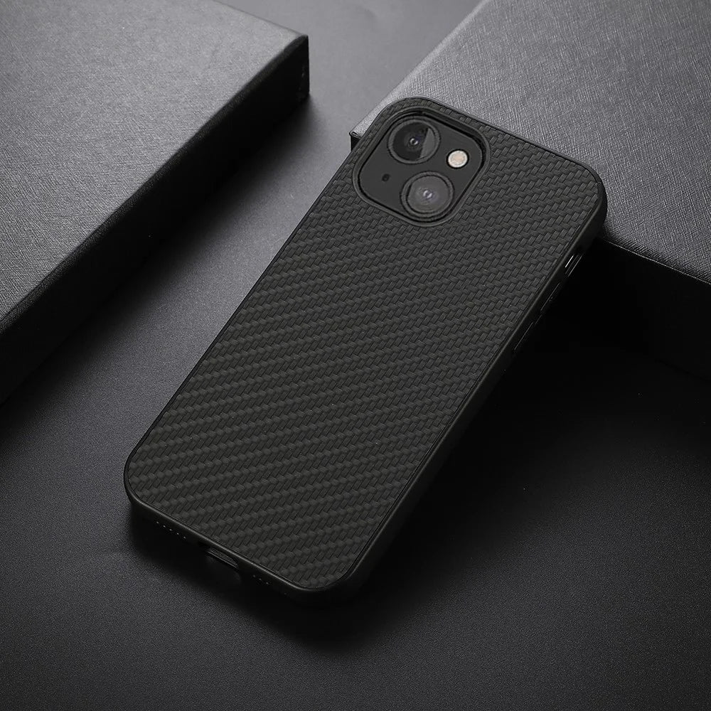Carbon Fiber Texture Leather Protective Mobile Phone Case Back Cover for iPhone 13 mini 5.4 inch - Black - 4