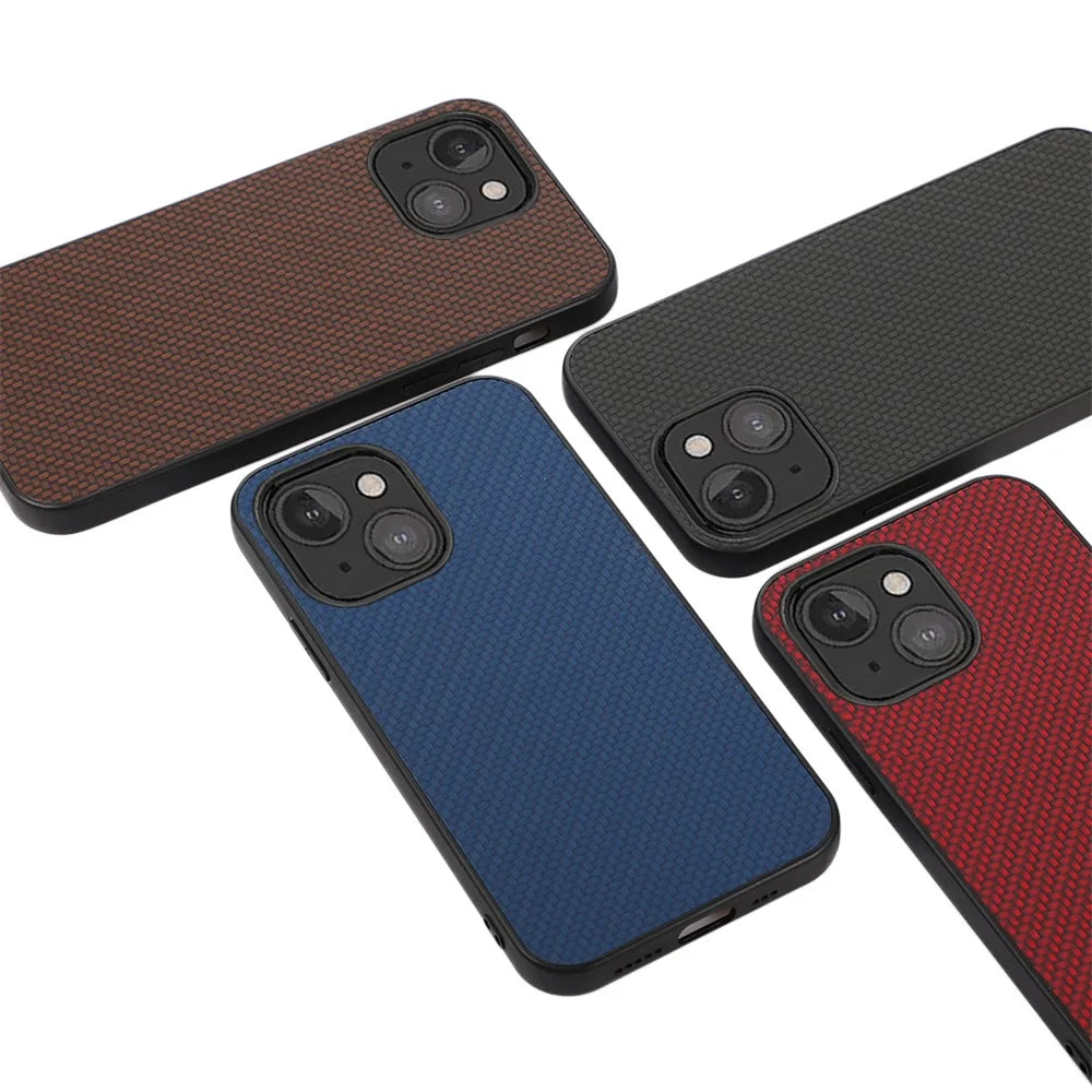 Carbon Fiber Texture Leather Protective Mobile Phone Case Back Cover for iPhone 13 mini 5.4 inch - Black - 5