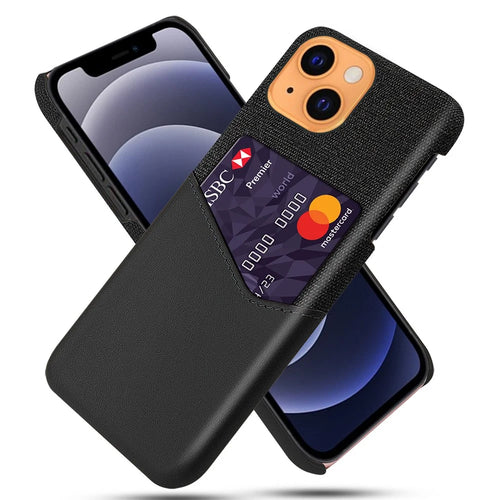 Shock-absorbed Cloth Texture Hybrid Phone Case with Single Card Slot for iPhone 13 6.1 inch - Black - 1