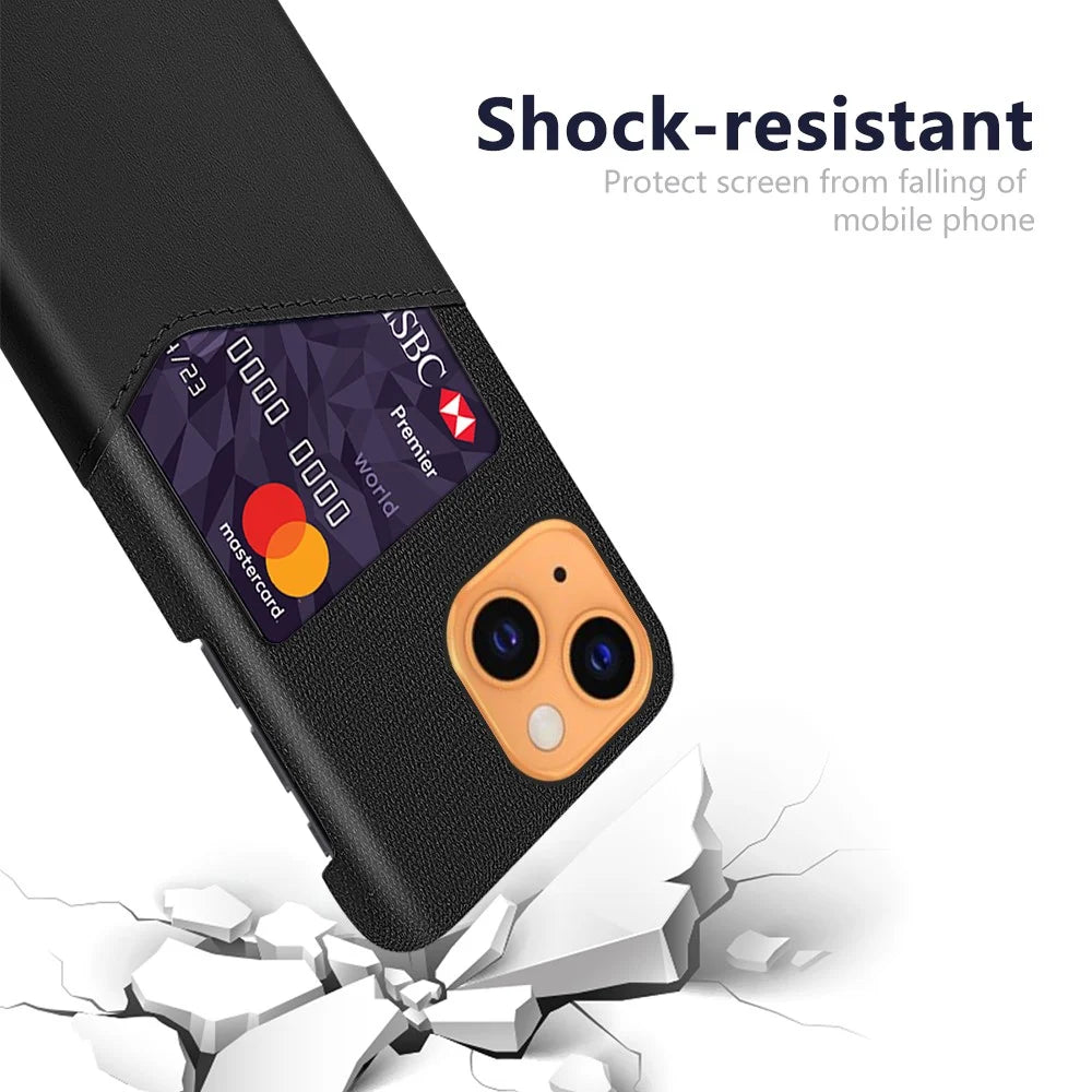 Shock-absorbed Cloth Texture Hybrid Phone Case with Single Card Slot for iPhone 13 6.1 inch - Black - 3