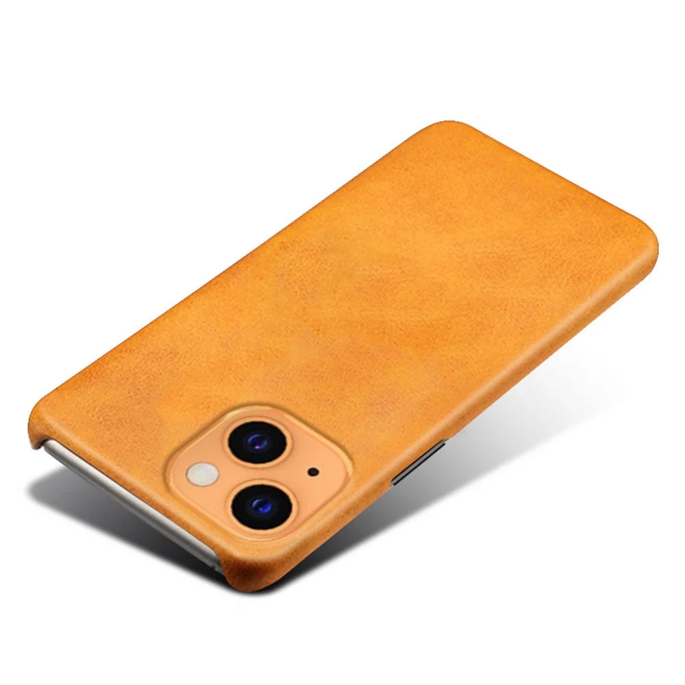 Quality PU Leather Coated PC Phone Case for iPhone 13 6.1-inch - Orange - 3