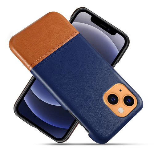 Dual-color Splicing PU Leather Coated PC Protective Phone Shell for iPhone 13 mini 5.4 inch - Blue / Khaki - 1