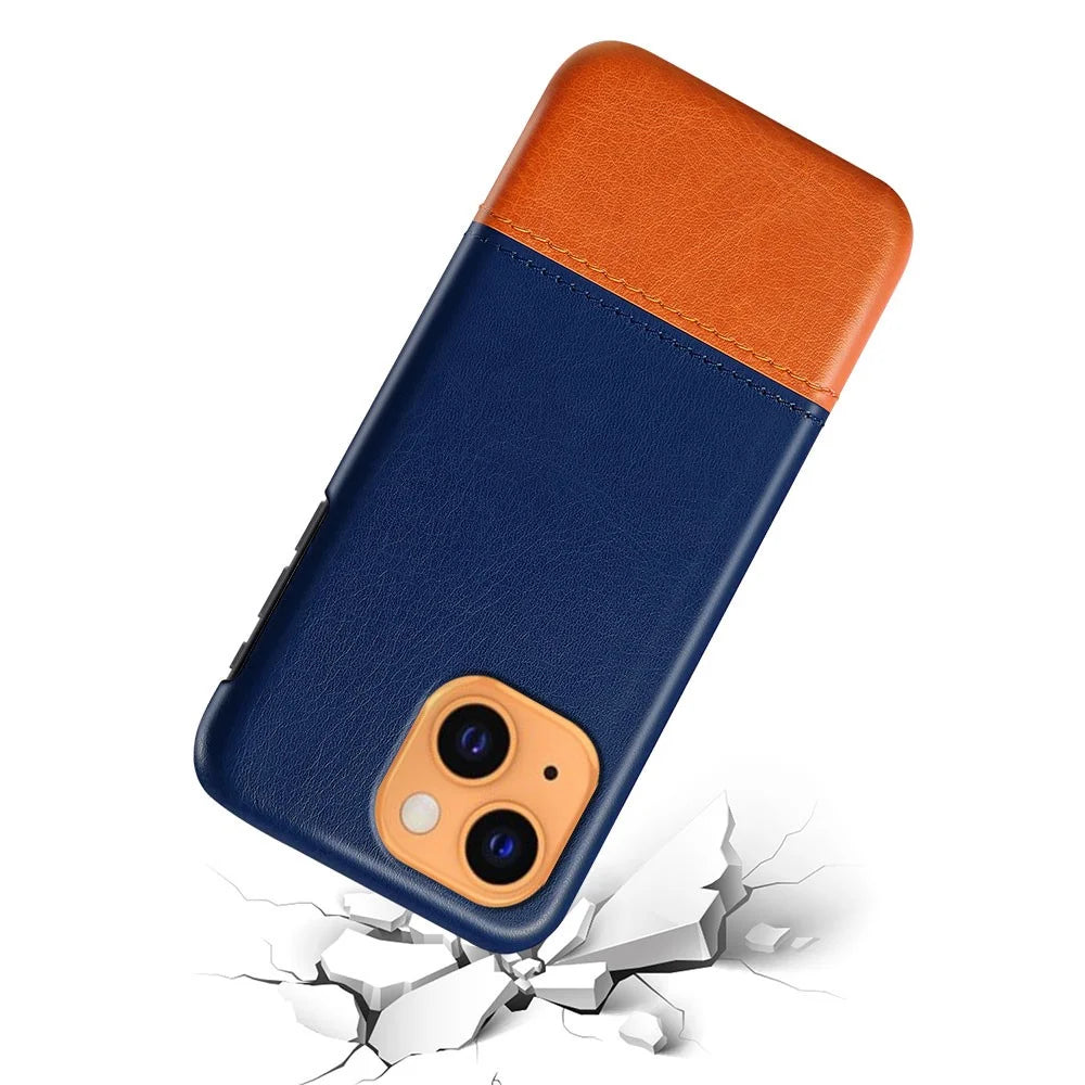 Dual-color Splicing PU Leather Coated PC Protective Phone Shell for iPhone 13 mini 5.4 inch - Blue / Khaki - 3
