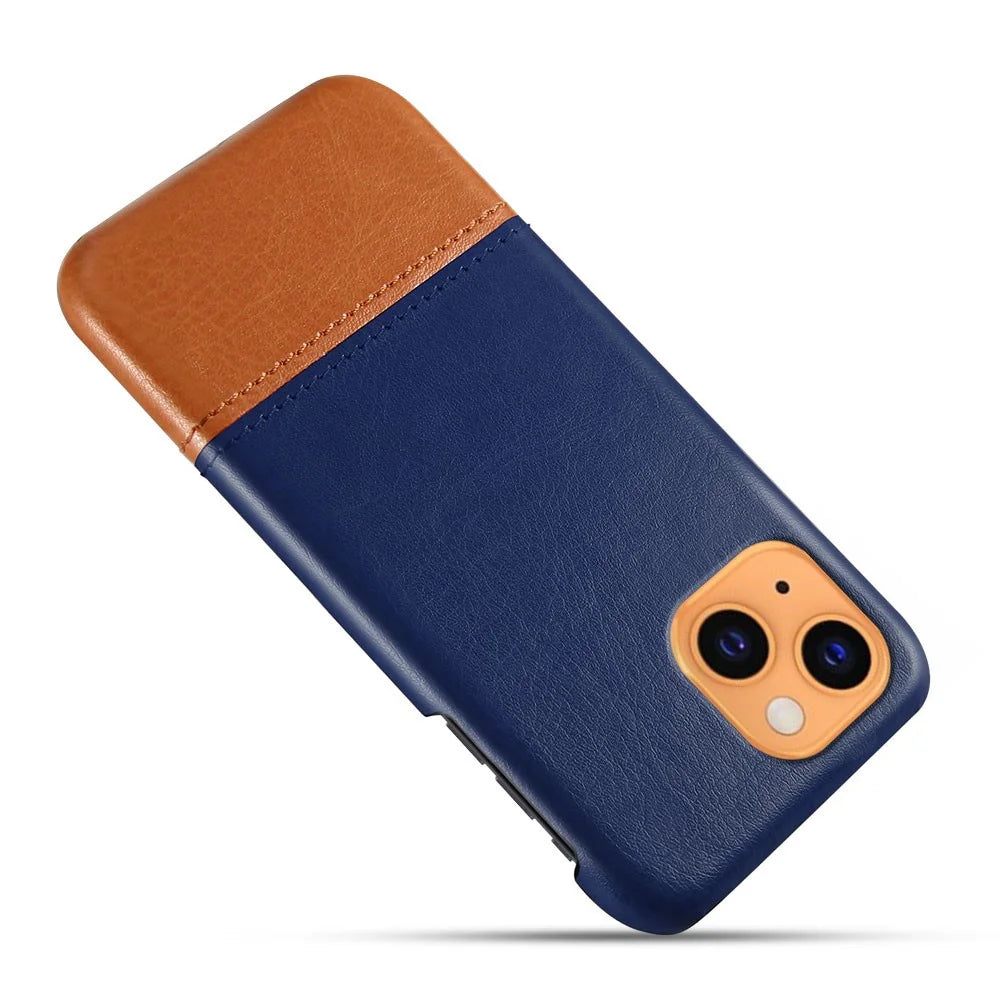 Dual-color Splicing PU Leather Coated PC Protective Phone Shell for iPhone 13 mini 5.4 inch - Blue / Khaki - 4