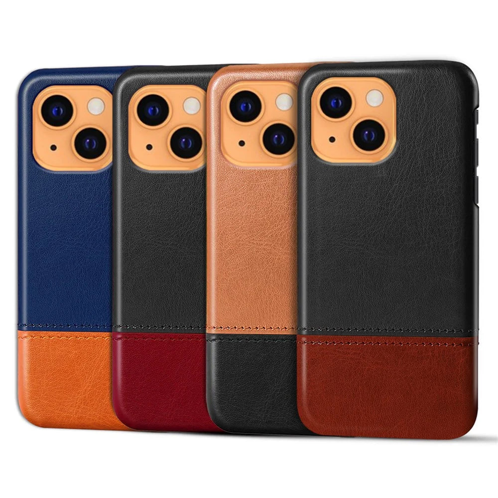 Dual-color Splicing PU Leather Coated PC Protective Phone Shell for iPhone 13 mini 5.4 inch - Blue / Khaki - 6