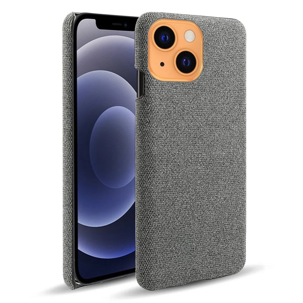Cloth Coated Hard Plastic Phone Case Cover for iPhone 13 6.1 inch - Grey - 1