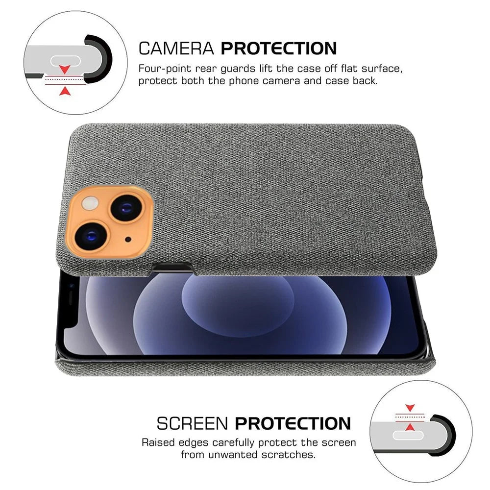 Cloth Coated Hard Plastic Phone Case Cover for iPhone 13 6.1 inch - Grey - 3
