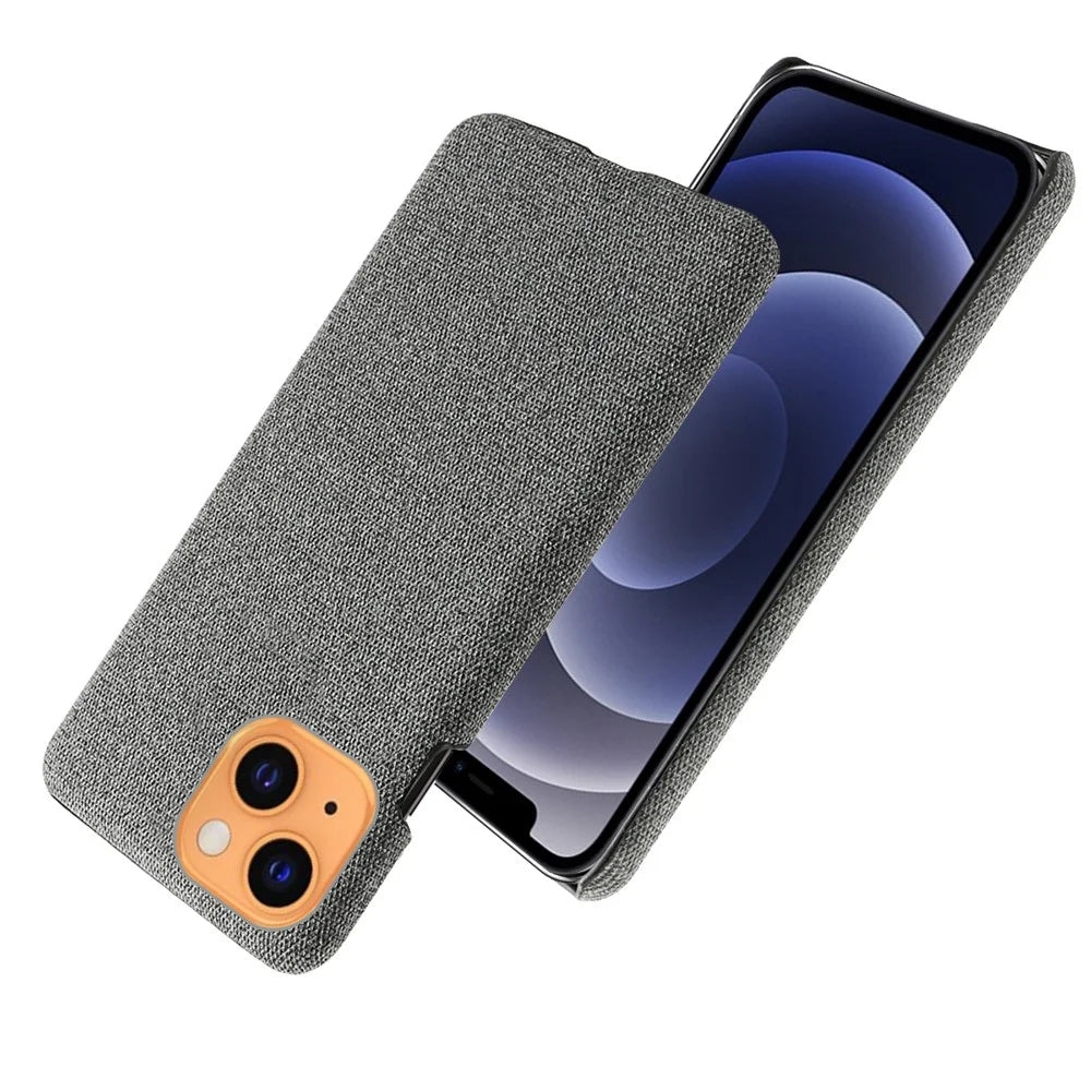 Cloth Coated Hard Plastic Phone Case Cover for iPhone 13 6.1 inch - Grey - 5