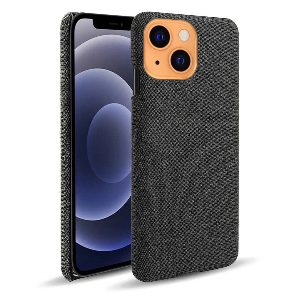 Solid Color Cloth Coated PC Phone Case for iPhone 13 mini 5.4 inch - Black - 1