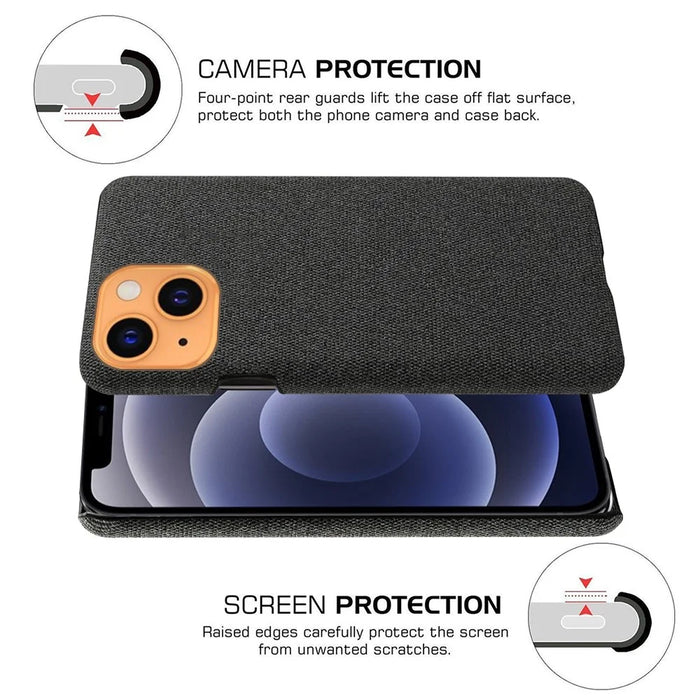 Solid Color Cloth Coated PC Phone Case for iPhone 13 mini 5.4 inch - Black - 3