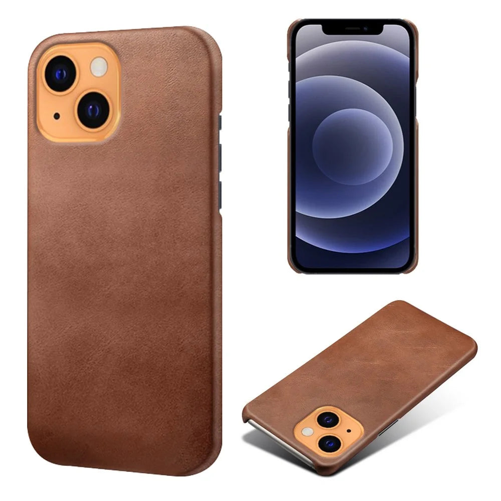 PU Leather Coated PC Phone Case for iPhone 13 mini 5.4-inch - Brown - 1