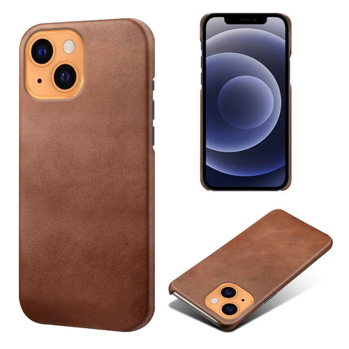 PU Leather Coated PC Phone Case for iPhone 13 mini 5.4-inch - Brown - 1