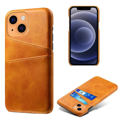 PU Leather + PC Combo Case for iPhone 13 mini 5.4 inch, Anti-Scratch Protective Hard Shell Back Cover with Dual Card Slots - Orange - 1