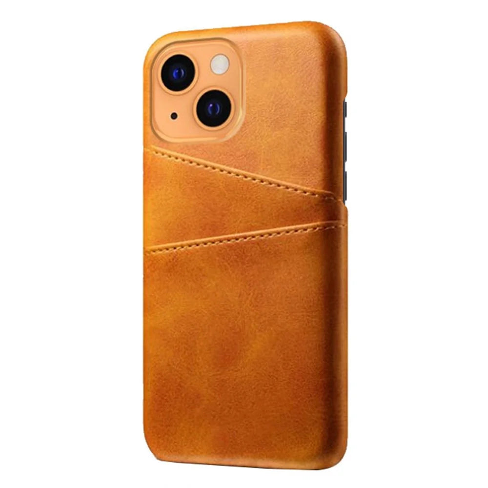 PU Leather + PC Combo Case for iPhone 13 mini 5.4 inch, Anti-Scratch Protective Hard Shell Back Cover with Dual Card Slots - Orange - 2