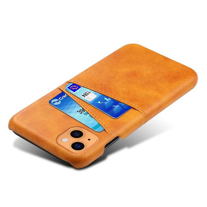 PU Leather + PC Combo Case for iPhone 13 mini 5.4 inch, Anti-Scratch Protective Hard Shell Back Cover with Dual Card Slots - Orange - 3