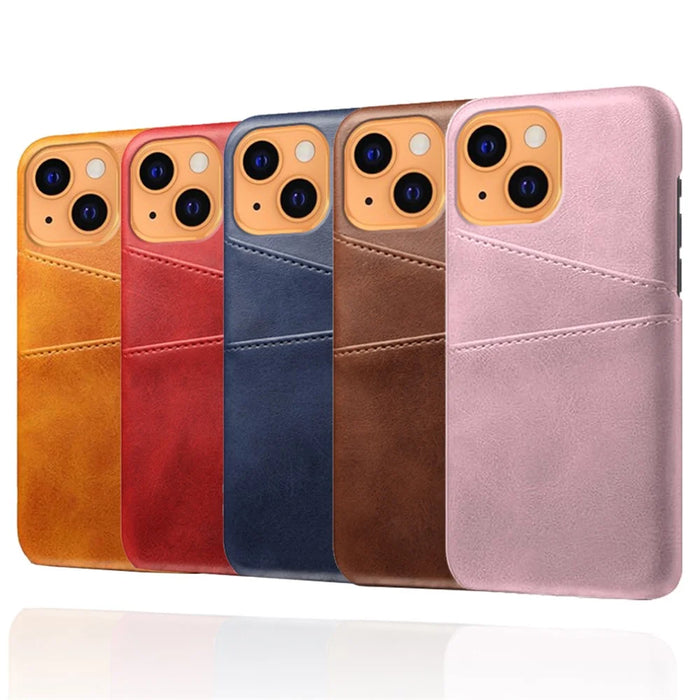 PU Leather + PC Combo Case for iPhone 13 mini 5.4 inch, Anti-Scratch Protective Hard Shell Back Cover with Dual Card Slots - Orange - 5
