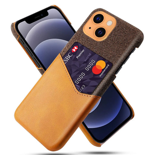 Shock-Proof Hybrid Phone Case Cloth Texture Cover with Single Card Slot for iPhone 13 mini 5.4 inch - Brown - 1