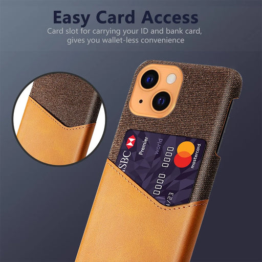 Shock-Proof Hybrid Phone Case Cloth Texture Cover with Single Card Slot for iPhone 13 mini 5.4 inch - Brown - 2