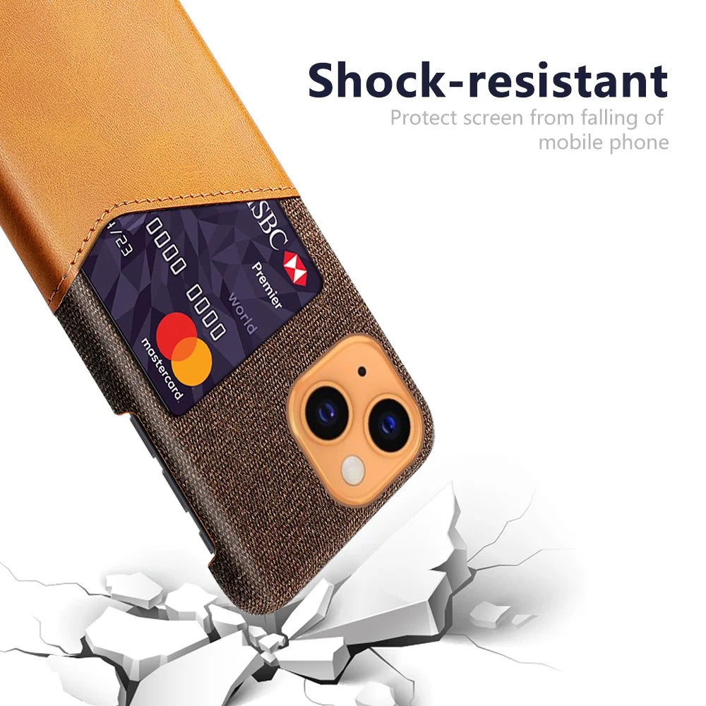 Shock-Proof Hybrid Phone Case Cloth Texture Cover with Single Card Slot for iPhone 13 mini 5.4 inch - Brown - 3