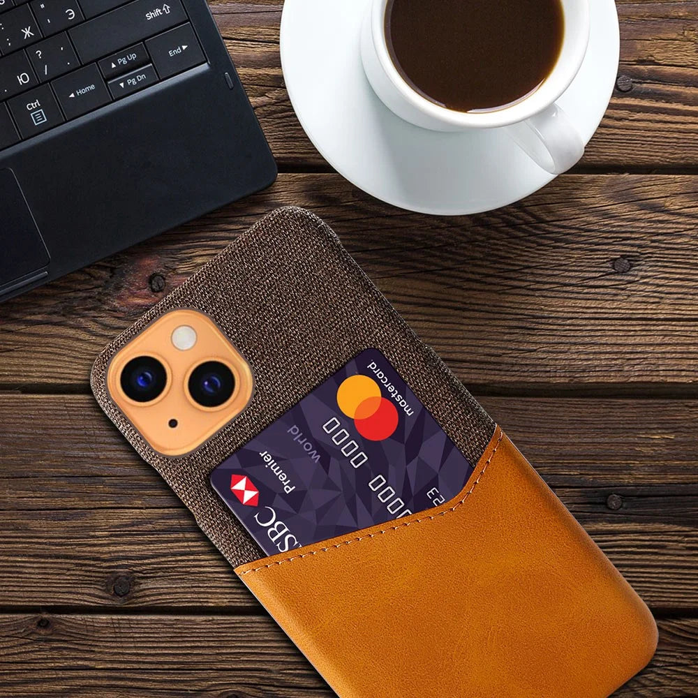 Shock-Proof Hybrid Phone Case Cloth Texture Cover with Single Card Slot for iPhone 13 mini 5.4 inch - Brown - 4