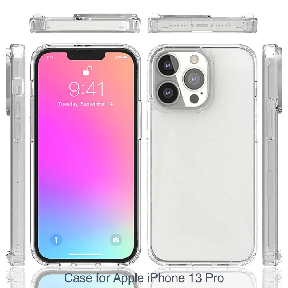 Ultra Clear Shockproof Solid Acrylic Back Reinforced Soft TPU Frame Cover for iPhone 13 Pro 6.1 inch - 6