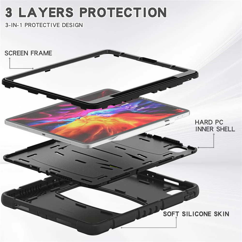 King Kong Series Shockproof 3 Layers Full Body Protection Cover with Magnetic Pencil Holder for iPad Pro 12.9 (2022) / (2021) / (2020) / (2018) - Black - 2
