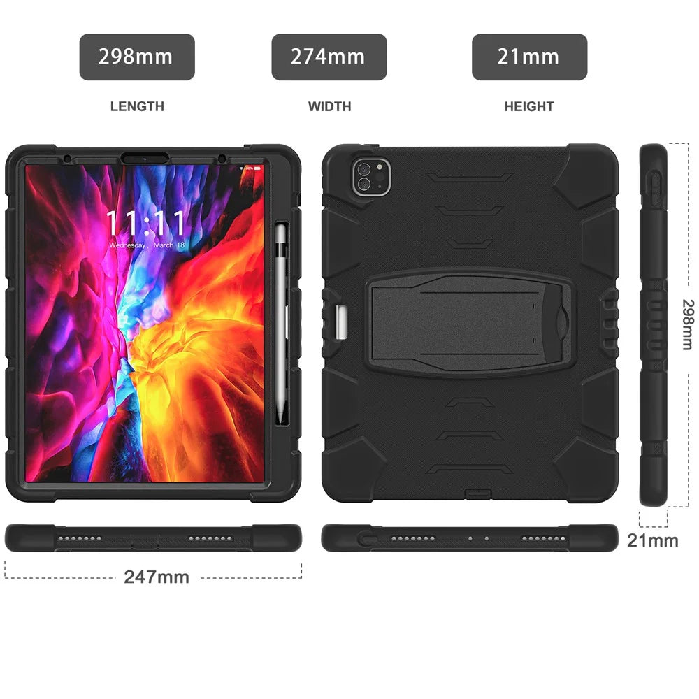 King Kong Series Shockproof 3 Layers Full Body Protection Cover with Magnetic Pencil Holder for iPad Pro 12.9 (2022) / (2021) / (2020) / (2018) - Black - 3