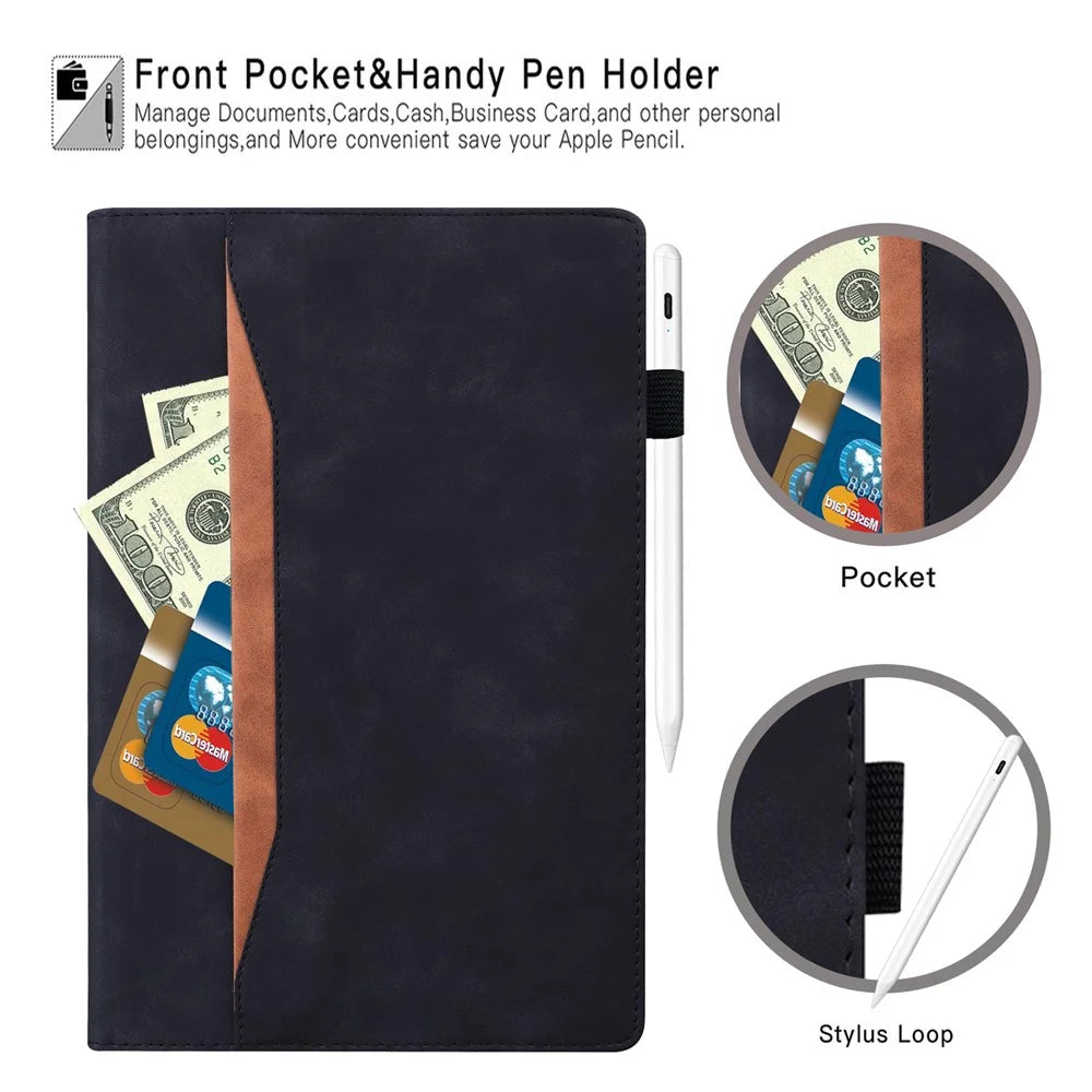 Business Style Wallet Stand Leather Tablet Cover with Front Pocket for iPad Air 13 (2026) / (2025) / (2024) / Pro 12.9 (2022) / (2021) / (2020) - Black - 4