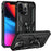 Military Grade PC TPU Shockproof Protection Case for iPhone 13 Pro Max 6.7 inch with Car Mount Rotary Ring Kickstand - Black - 1