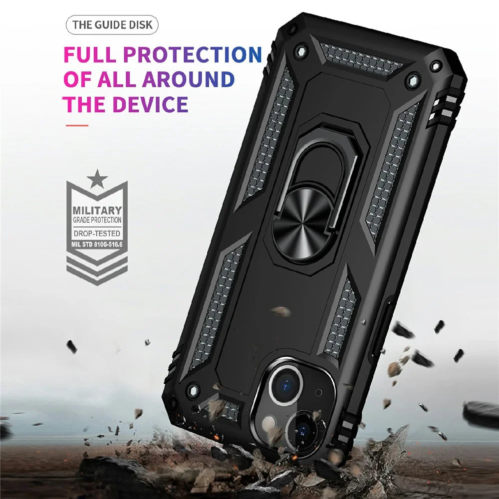 Car Mount Rotary Ring Kickstand Military Grade PC TPU Combo Case Shockproof Cover for iPhone 13 6.1 inch - Black - 4