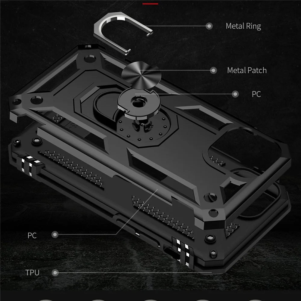 Military Grade Shockproof PC TPU Hybrid Phone Case for iPhone 13 mini 5.4 inch with Car Mount Rotary Ring Kickstand - Black - 6