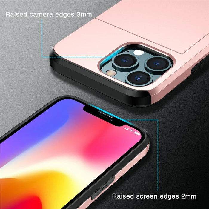 Slide Card Holder Anti-drop protective PC + TPU Hybrid Back Phone Case for iPhone 13 mini 5.4 inch - Grey - 2