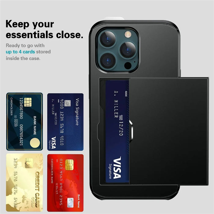 Slide Card Holder Anti-drop protective PC + TPU Hybrid Back Phone Case for iPhone 13 mini 5.4 inch - Grey - 3