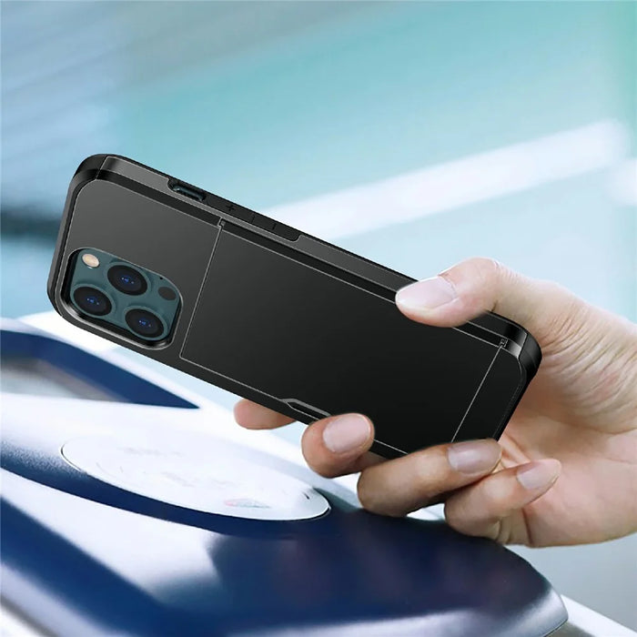 Slide Card Holder Anti-drop protective PC + TPU Hybrid Back Phone Case for iPhone 13 mini 5.4 inch - Grey - 4