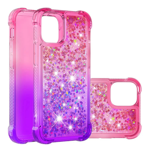 Gradient Quicksand Series Glitter Floating Liquid Bling Sparkle Soft TPU Shockproof Protective Case for iPhone 13 mini 5.4 inch - Pink/Purple - 1