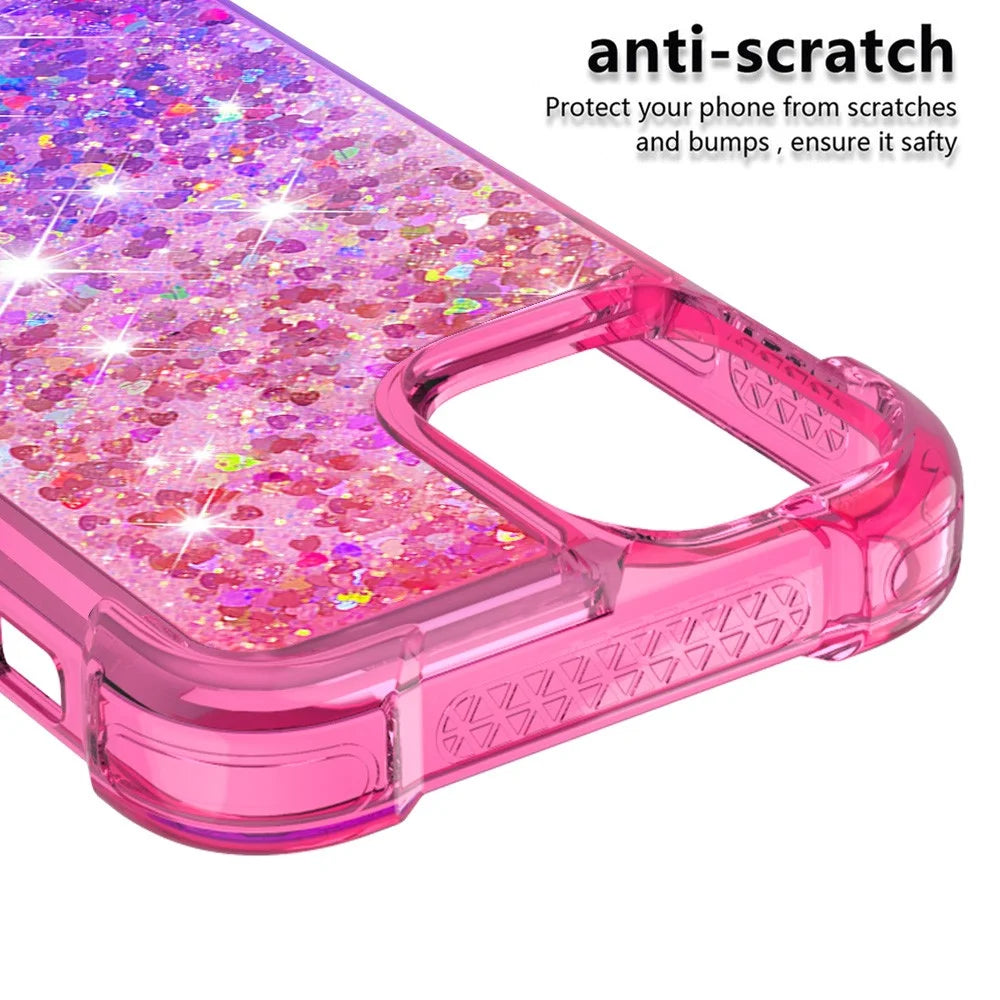 Gradient Quicksand Series Glitter Floating Liquid Bling Sparkle Soft TPU Shockproof Protective Case for iPhone 13 mini 5.4 inch - Pink/Purple - 4
