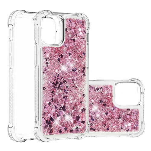 Drop-proof Glitter Sequins Moving Quicksand TPU Phone Case for iPhone 13 mini 5.4 inch - Rose Gold Hearts - 1