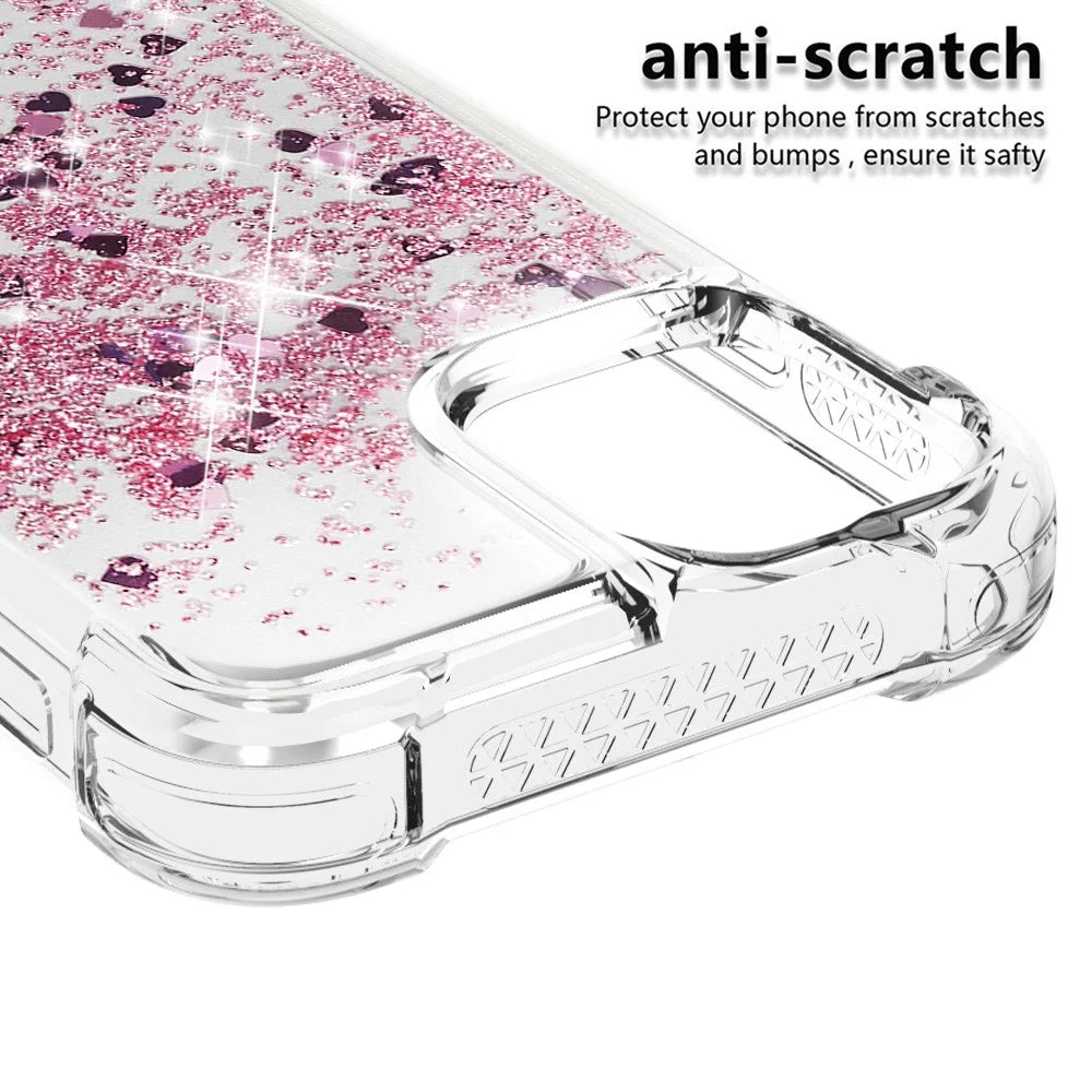 Drop-proof Glitter Sequins Moving Quicksand TPU Phone Case for iPhone 13 mini 5.4 inch - Rose Gold Hearts - 4