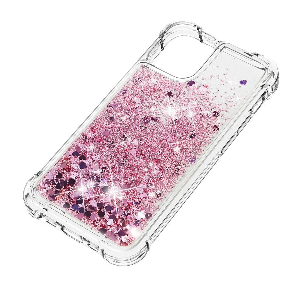 Drop-proof Glitter Sequins Moving Quicksand TPU Phone Case for iPhone 13 mini 5.4 inch - Rose Gold Hearts - 6