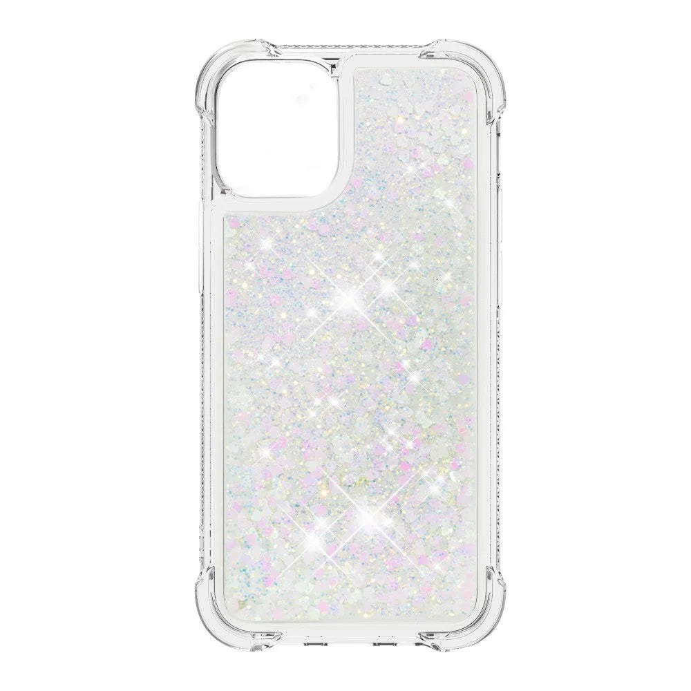 Liquid Quicksand Clear Soft TPU Bumper Shockproof Protective Cover for iPhone 13 Pro Max 6.7 inch - Shiny Hearts - 2