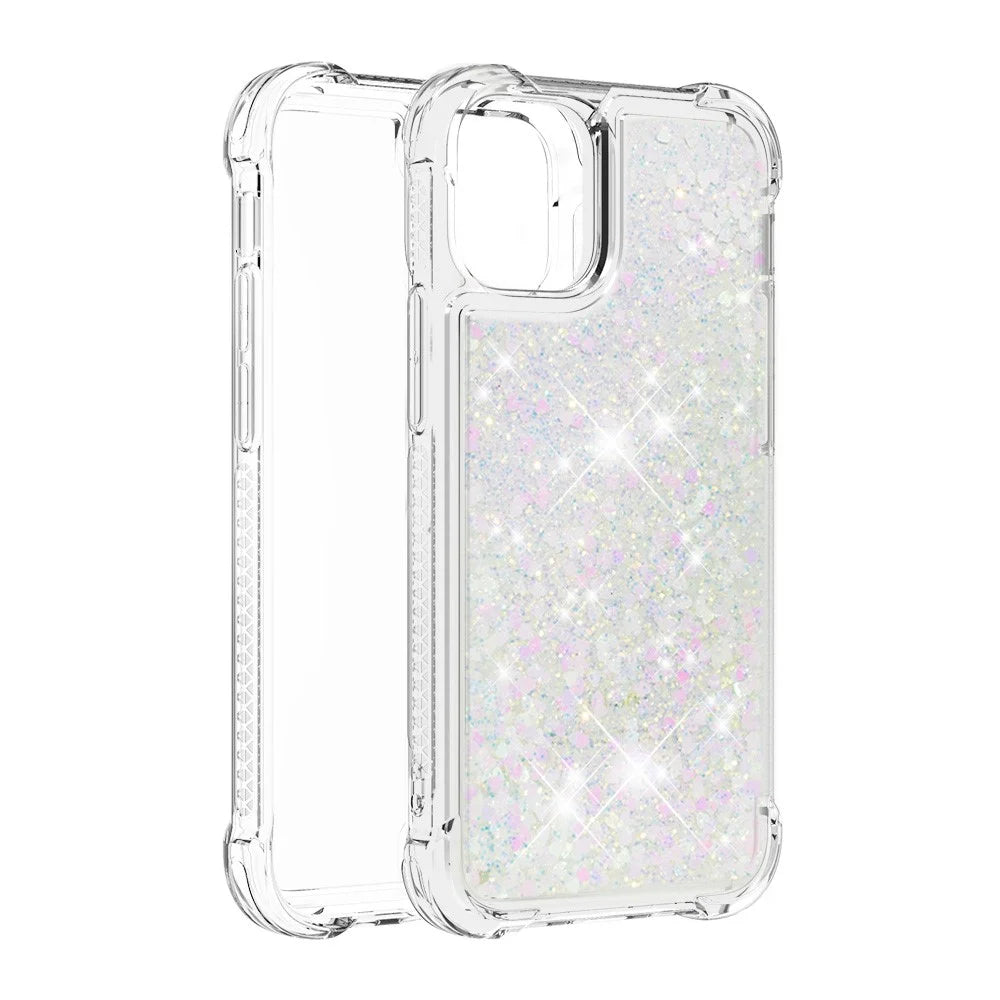 Liquid Quicksand Clear Soft TPU Bumper Shockproof Protective Cover for iPhone 13 Pro Max 6.7 inch - Shiny Hearts - 3
