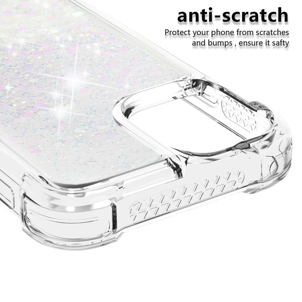 Liquid Quicksand Clear Soft TPU Bumper Shockproof Protective Cover for iPhone 13 Pro Max 6.7 inch - Shiny Hearts - 4