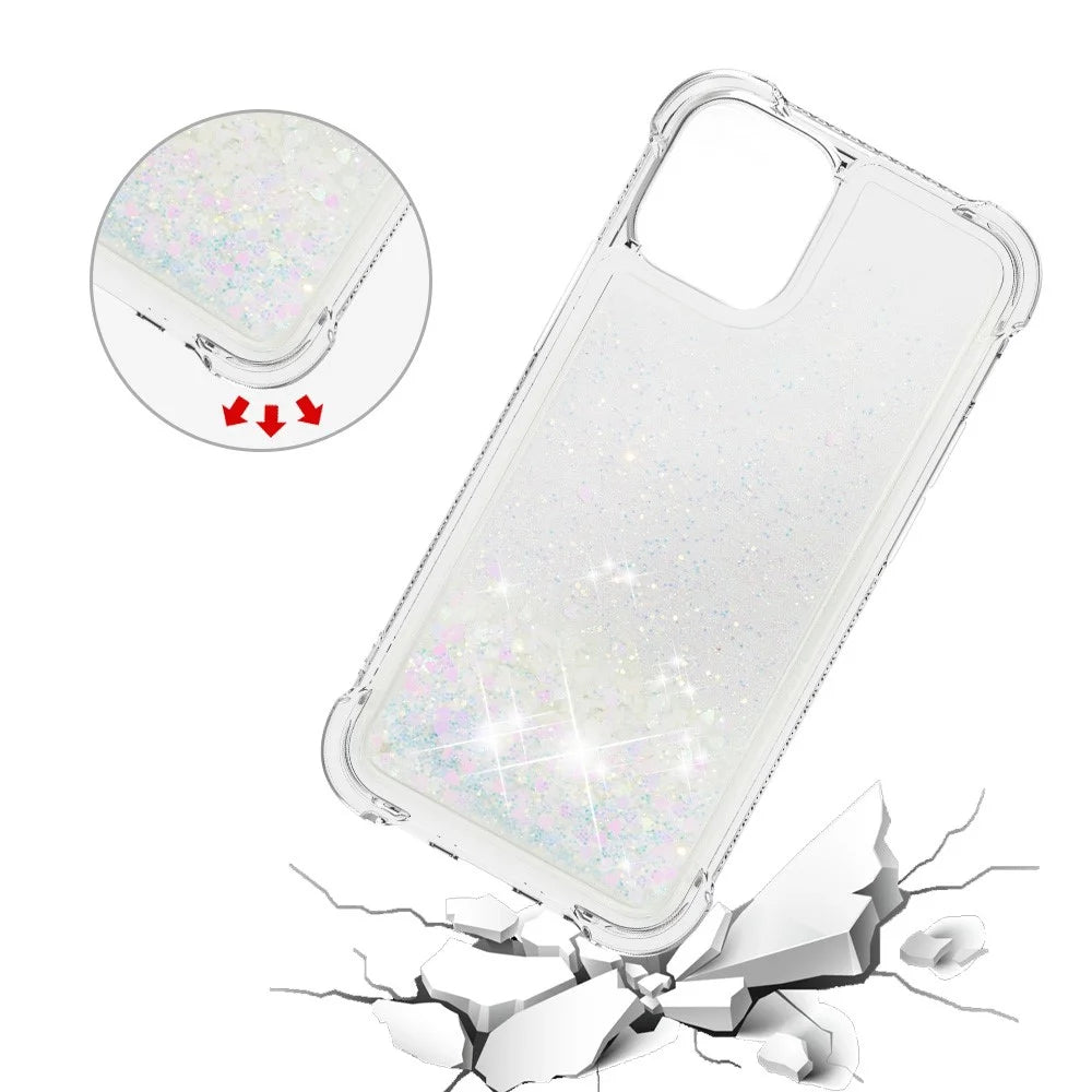Liquid Quicksand Clear Soft TPU Bumper Shockproof Protective Cover for iPhone 13 Pro Max 6.7 inch - Shiny Hearts - 5