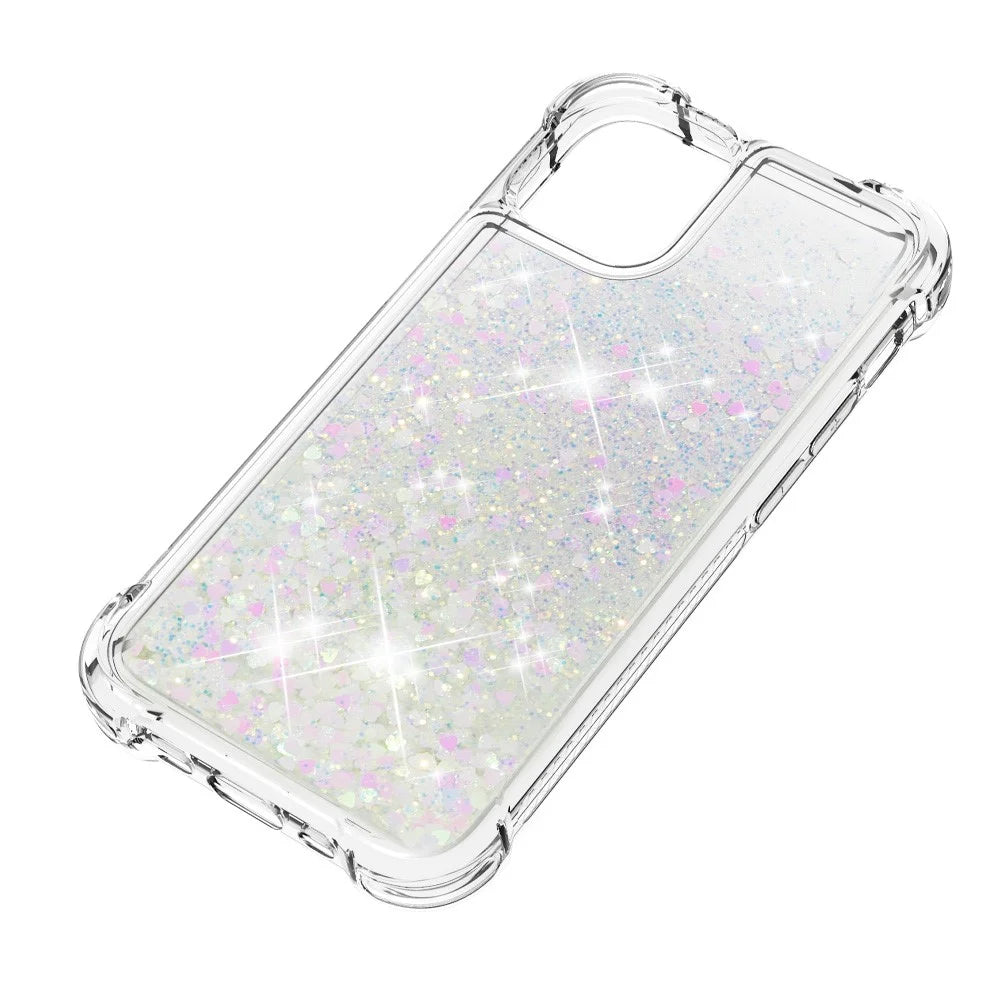 Liquid Quicksand Clear Soft TPU Bumper Shockproof Protective Cover for iPhone 13 Pro Max 6.7 inch - Shiny Hearts - 6