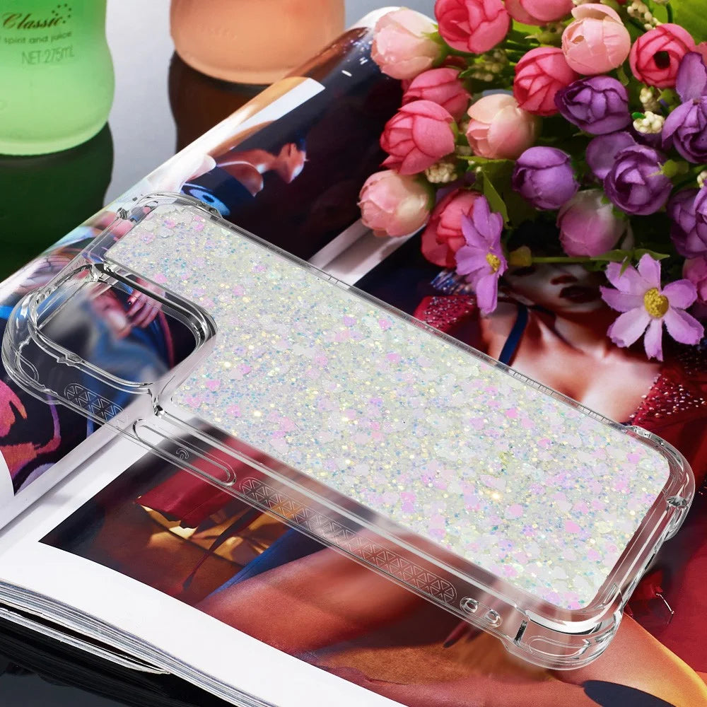 Liquid Quicksand Clear Soft TPU Bumper Shockproof Protective Cover for iPhone 13 Pro Max 6.7 inch - Shiny Hearts - 7