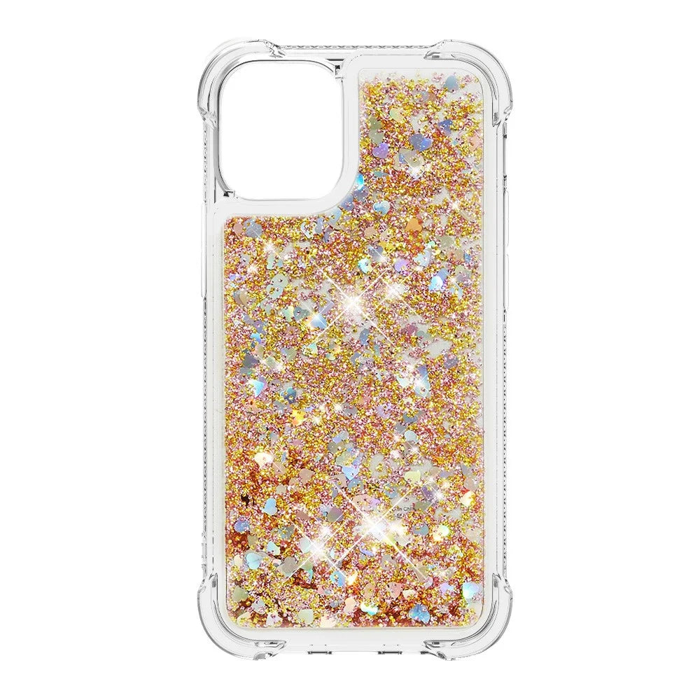 Glitter Bling Liquid Sparkle Fashion Flowing Quicksand TPU Case for iPhone 13 Pro 6.1 inch - Diamond Gold Hearts - 2
